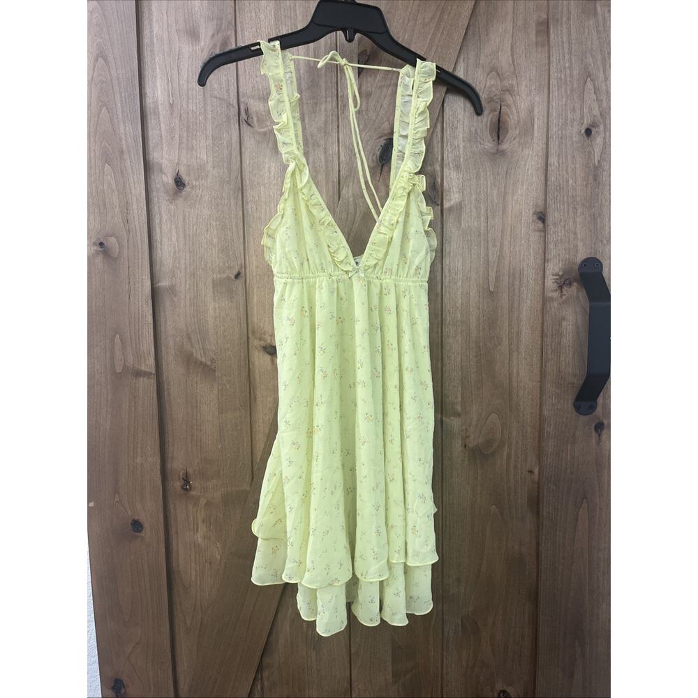 $128 RUMORED Secret Garden Chiffon Babydoll Dress Spring Affair Yellow Green Y2K